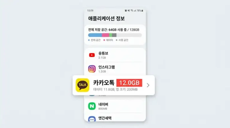 카카오톡 용량 경고 화면