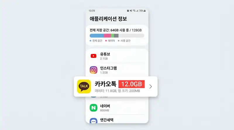 카카오톡 용량 경고 화면