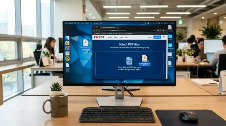 50MB PDF 파일을 압축 웹사이트로 드래그하는 화면