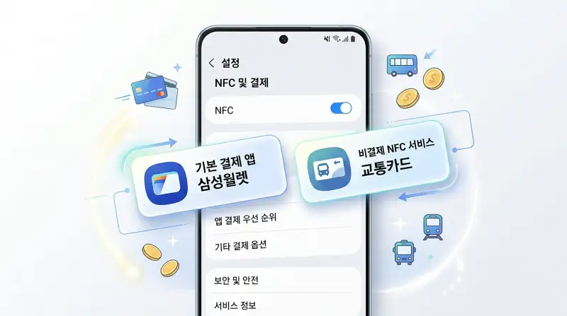 갤럭시 NFC 및 결제 설정 화면
