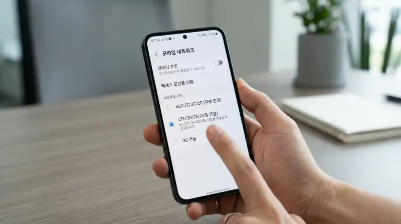 모바일 네트워크 모드 전환 화면