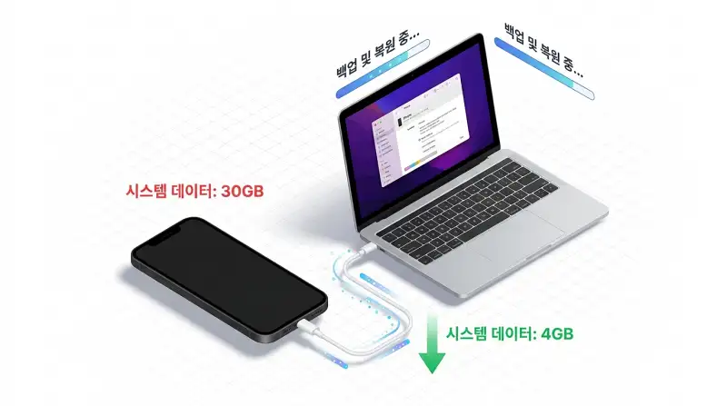 아이폰-맥북 백업/복원 아이소메트릭 일러스트