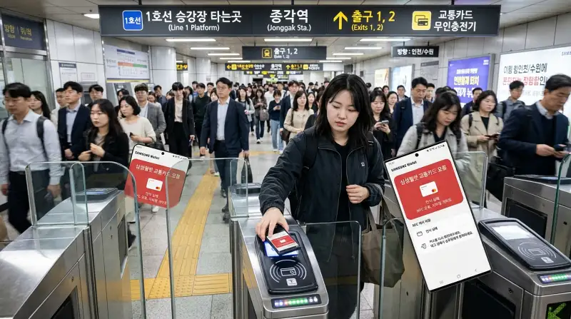 지하철 게이트에서 삼성월렛 교통카드 오류 화면