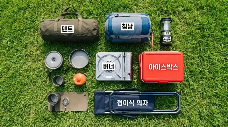 캠핑 필수 장비 플랫레이