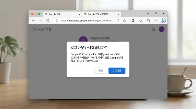 크롬 브라우저 구글 계정 로그아웃 확인 팝업