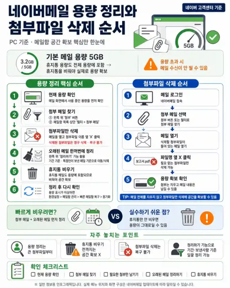 네이버메일 용량 정리와 첨부파일 삭제 순서
