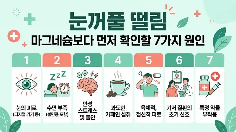 눈꺼풀 떨림, 마그네슘보다 먼저 확인할 7가지 원인