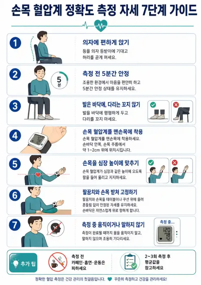 손목 혈압계 정확도 측정 자세 7단계 가이드