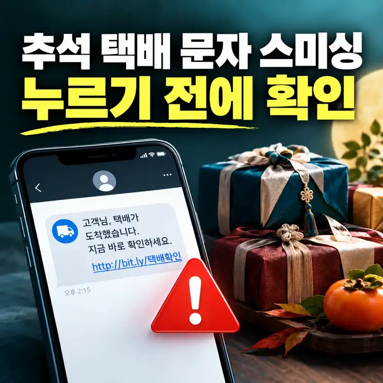 추석 연휴 택배 배송 사칭 스미싱 문자를 받고 링크를 누르기 전에 확인하는 스마트폰 화면