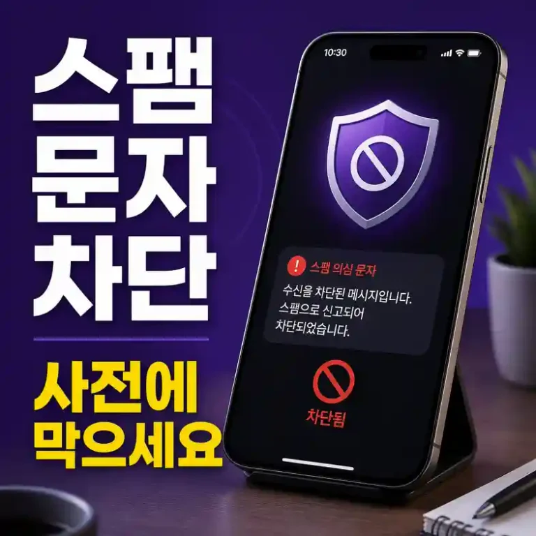 스팸 문자 차단 화면을 띄워 의심 메시지를 신고하고 발신번호를 차단하는 사용자